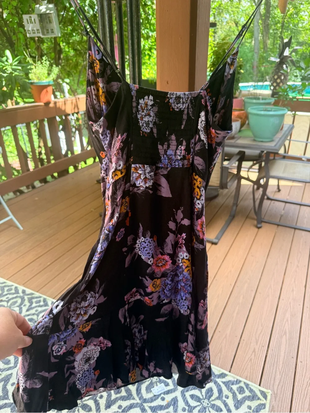 Free People Floral V-Neck Mini Dress in Black and Lavender